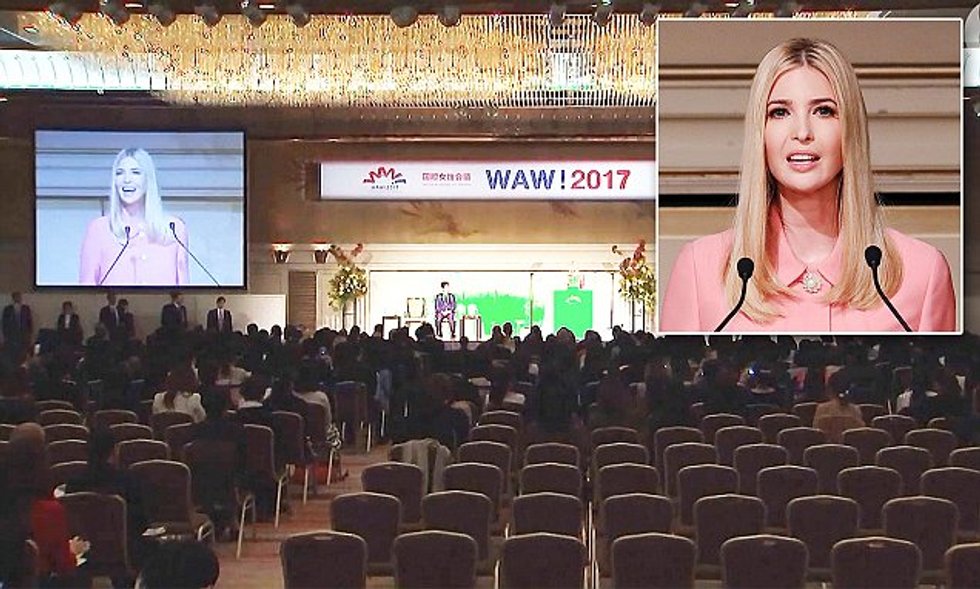Why are we paying millions for Trump's daughter to travel the world & speak to empty chairs? https://t.co/GhdQXw4vYK