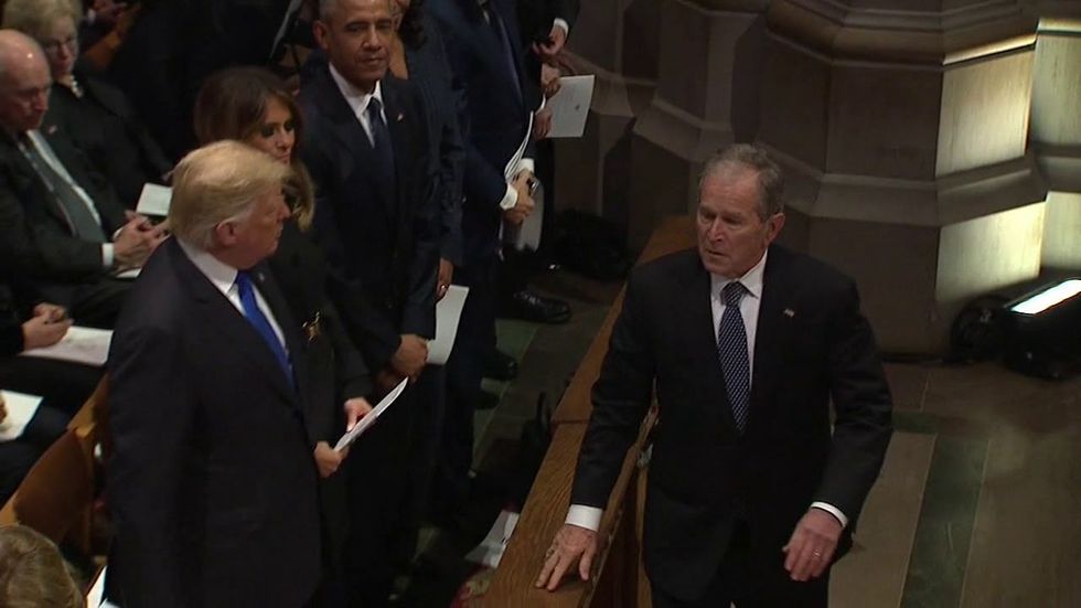 George W. Bush and Michelle Obama Do it again!  Awesome to watch, and a much needed moment of humor during a sad day.  #Bush41 #GeorgeHWBushFuneral 

https://t.co/sEXd0OaYdu