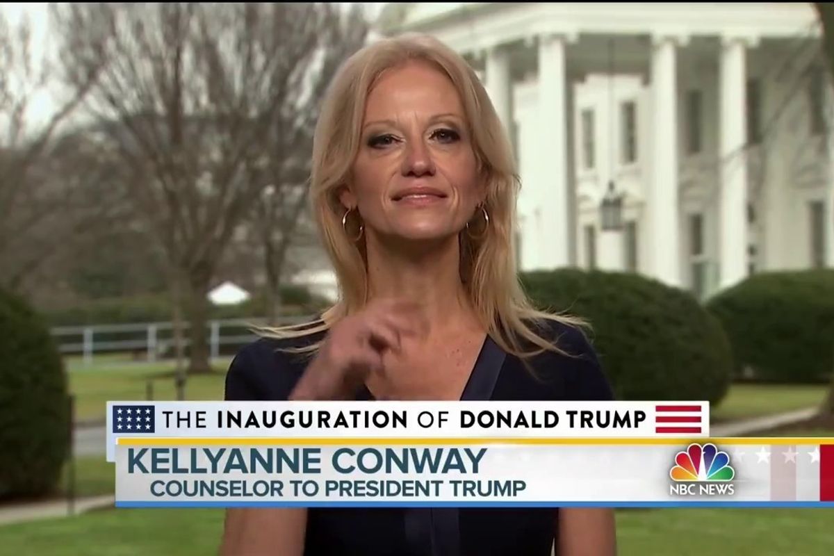 Conway declares WH Press Secretary gave "alternative facts." Chuck Todd says "Falsehoods." Video.